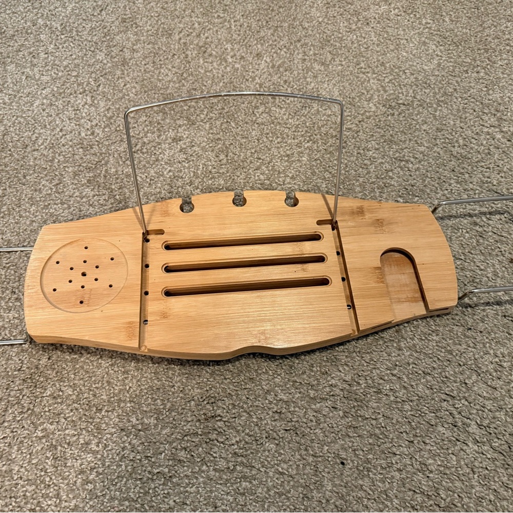 Bamboo Bathtub Caddy with Metal Handles